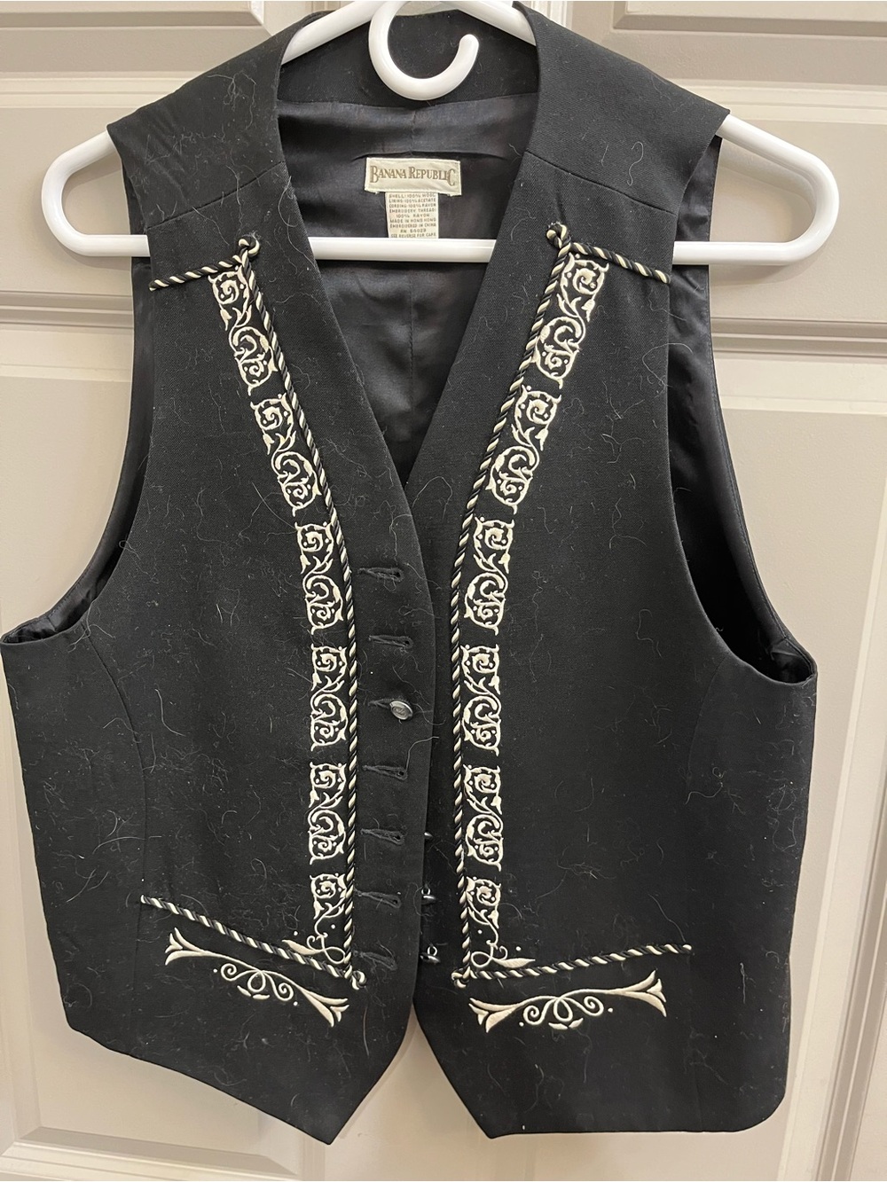 Banana Republic Black Wool Vest with Cream Label Detail